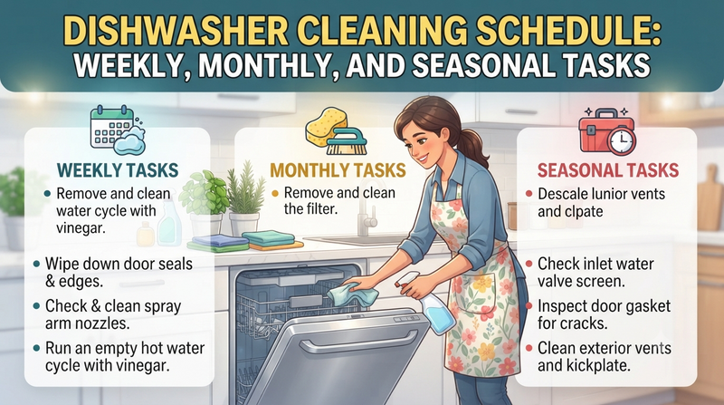 Dishwasher Cleaning Schedule: Weekly, Monthly, and Seasonal Tasks