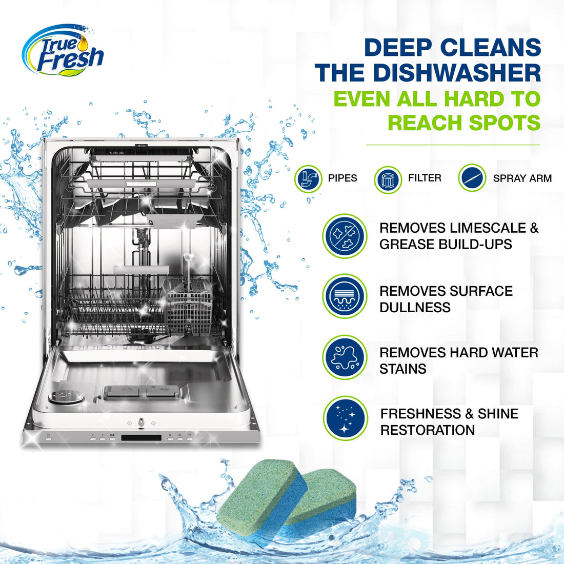True Fresh Dishwasher Cleaner Tablets  -  18 Count