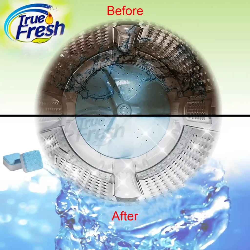 Washing machine before and after a deep cleaning with cleaner tablets